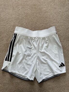 adidas White Athletic Shorts with Black Three-Stripes
